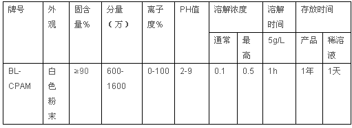 陽離子聚丙烯酰胺技術指標